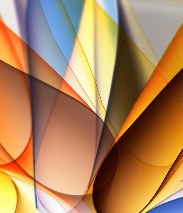 Abstract blue and orange shapes representing digital harmony
