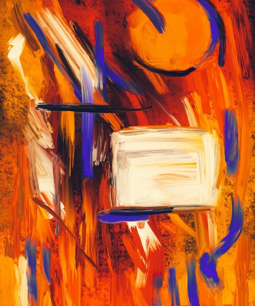 Abstract portrait representation in orange and dark blue